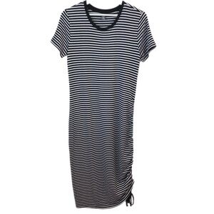 Joe Fresh Summer Midi Dress, Black & White Stripes, Drawstrings side, Sz Small